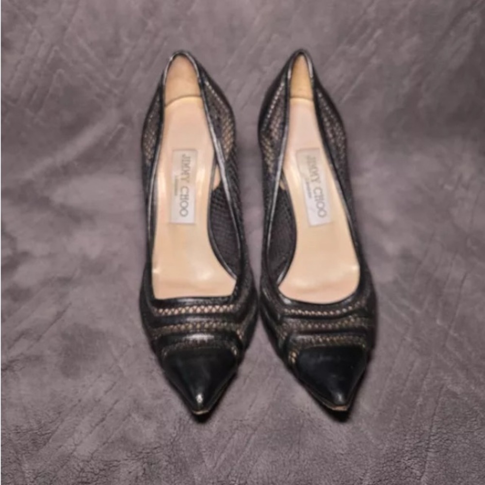 Jimmy Choo Elegant Black Mesh Women's Heels - Picture 4 of 5